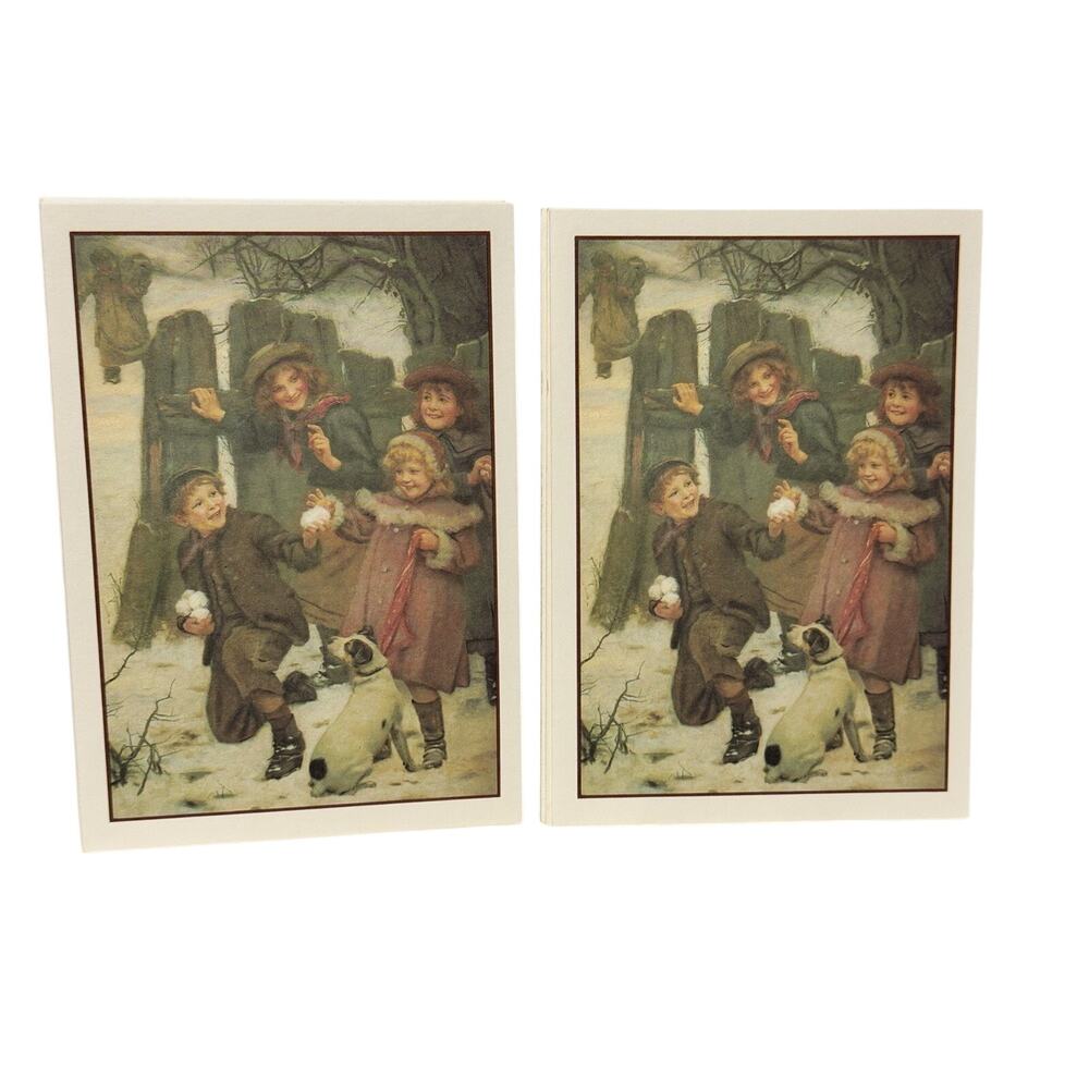Vintage Burgoyne Inc 17 Christmas Cards Children Playing Snow ~No Envelopes~